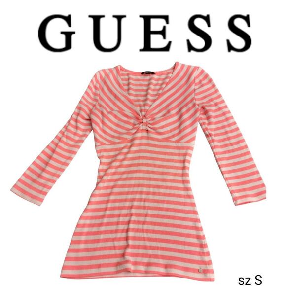 Guess Soft Peach Striped Knit Top - Picture 1 of 7